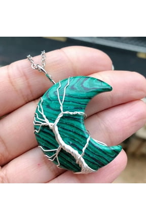 Malachite Gems Tree Of Life Necklace Moon Chakra Reiki Healing Amulet 50cm/20in-default