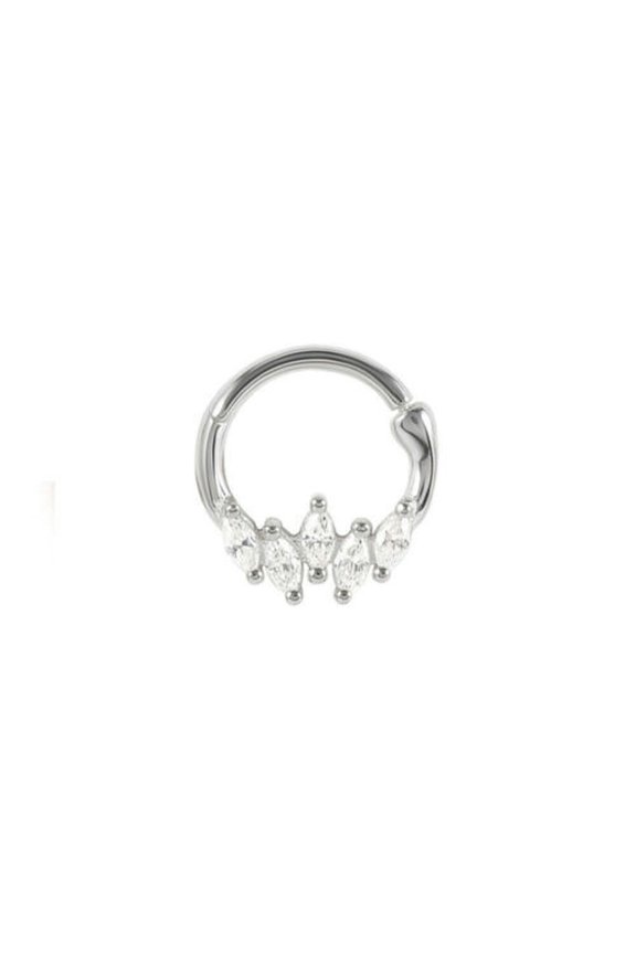 Marquise Zirconia Hinged Segment Nose Ring Septum Clicker Daith Hoop A4413-Silver - 1 piece