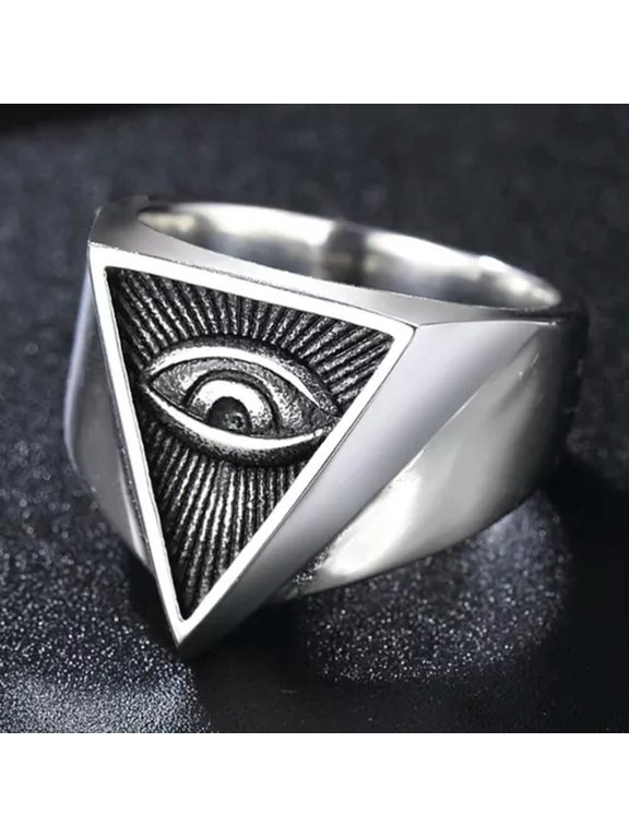 Men Amulet Ring Illuminati Eye of Providence Finger Pyramid Triangle Symbol-Silver-7
