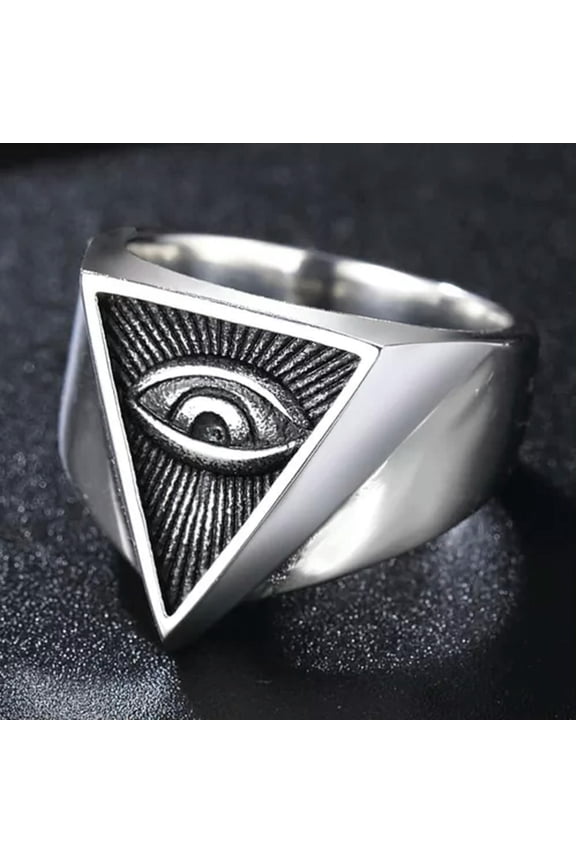 Men Amulet Ring Illuminati Eye of Providence Finger Pyramid Triangle Symbol-Silver-7
