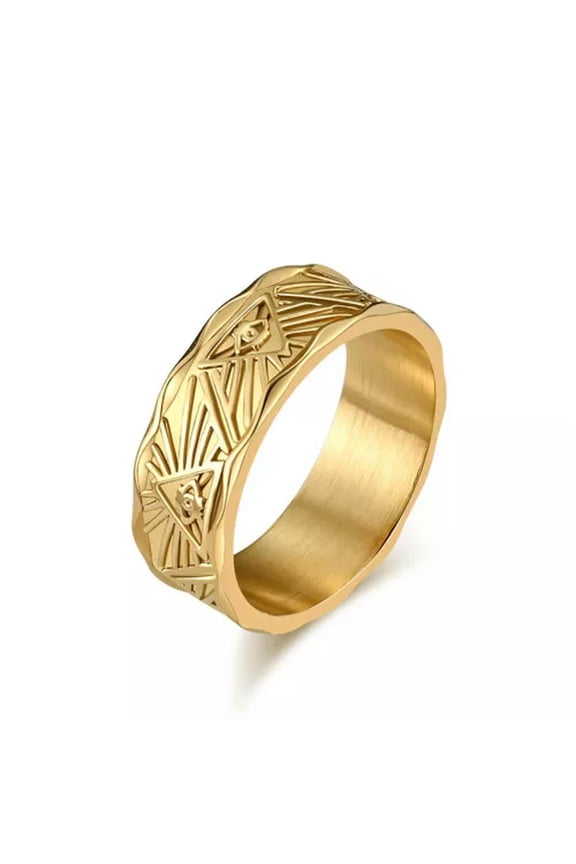 Men Ancient Egyptian Eye of Ra horus Ring Ankh Stainless Steel Band Punk Gfit-12-Gold