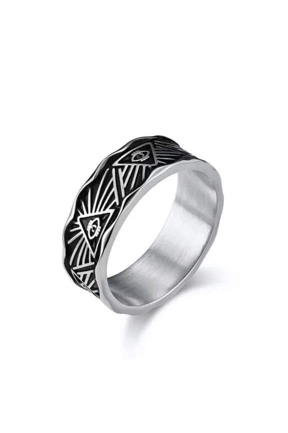 Men Ancient Egyptian Eye of Ra horus Ring Ankh Stainless Steel Band Punk Gfit-7-Silver Black