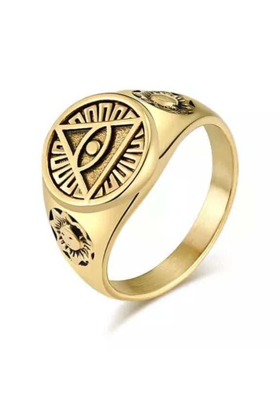 Men Ancient Egyptian Eye of Ra horus Ring Ankh Stainless Steel Band Punk Gfit-Gold-10