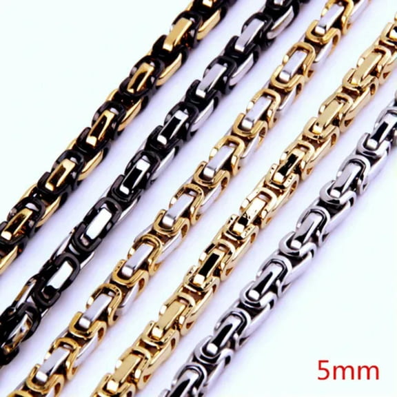 QQTDFG Men Byzantine Box Stainless Steel Chain Necklace Cool Punk Jewelry 5/6/8mm 7-40"-Gold Black-5mm-10 inch Bracelet