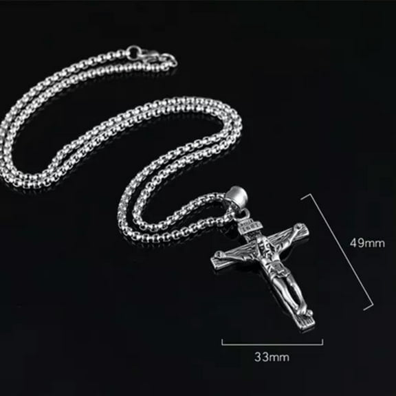 QQTDFG Men Chain Christian Jewelry Vintage Cross Crucifix Jesus Stainless Steel Pendant-Silver