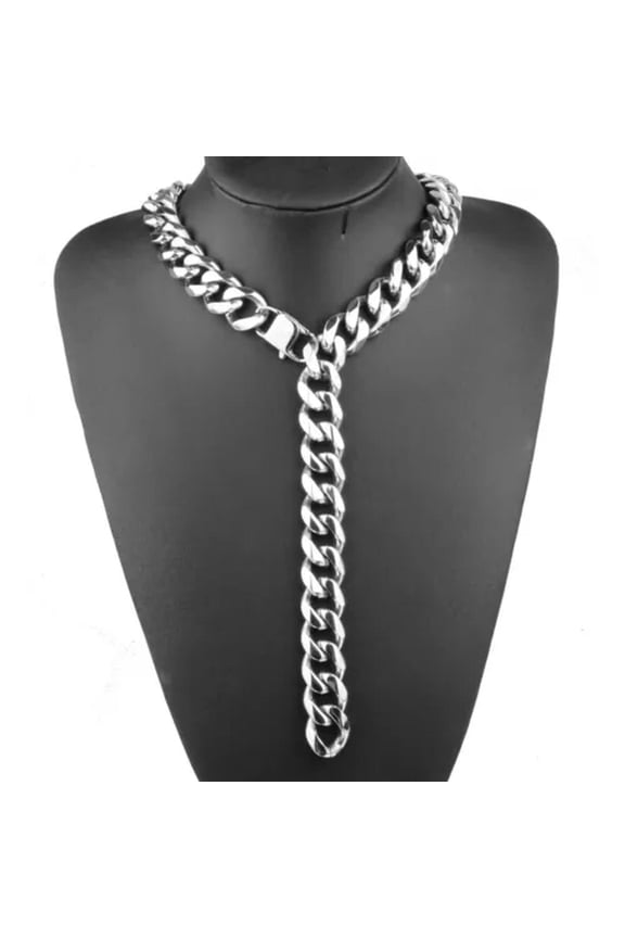 Men Chain Necklace Stainless Steel Curb Link Choker 12/15/17/19mm Christmas Gift-16 inch or 40cm-12mm width-Silver