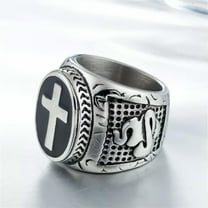 QQTDFG Men Holy Cross Ring Stainless Steel Prayer Hand Christian Band Enamel Gift-Silver-10