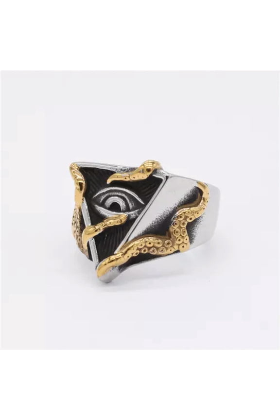 Men Masonic Eye of Providence Tentacle Ring Punk Stainless Steel Biker Gift-Silver Gold-11