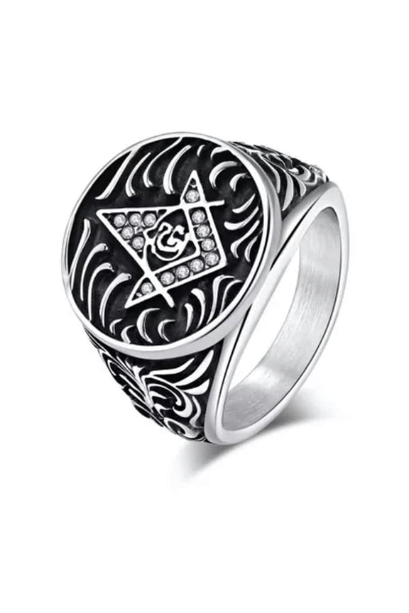 Men Masonic Signet Ring Stainless Steel Ring Classic Freemason Master Mason Band-Silver-13