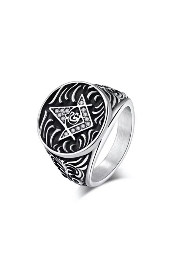 Men Masonic Signet Ring Stainless Steel Ring Classic Freemason Master Mason Band-Silver-9