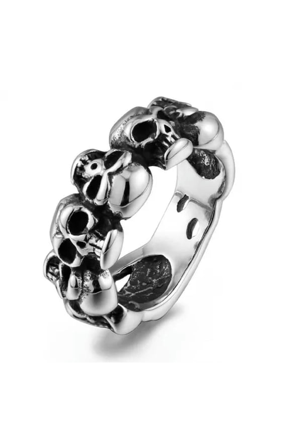 Men Retro Gothic Death Skull Ring Stainless Steel Cocktail Party Biker Statement-Silver D-7