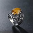 thumbnail image 1 of QQTDFG Men Retro Large Tiger Eye Stone Ring Vintage Oval Stainless Steel Gothic Pattern-8-Silver Tiger's Eye, 1 of 8