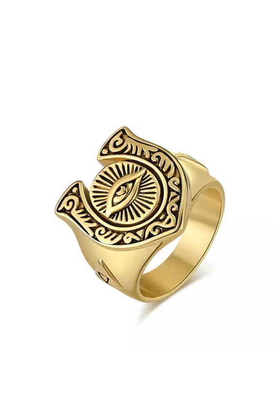 Men Retro Ring Stainless Steel Eye of Ra horus Horseshoe Cocktail Party Biker-Gold-11
