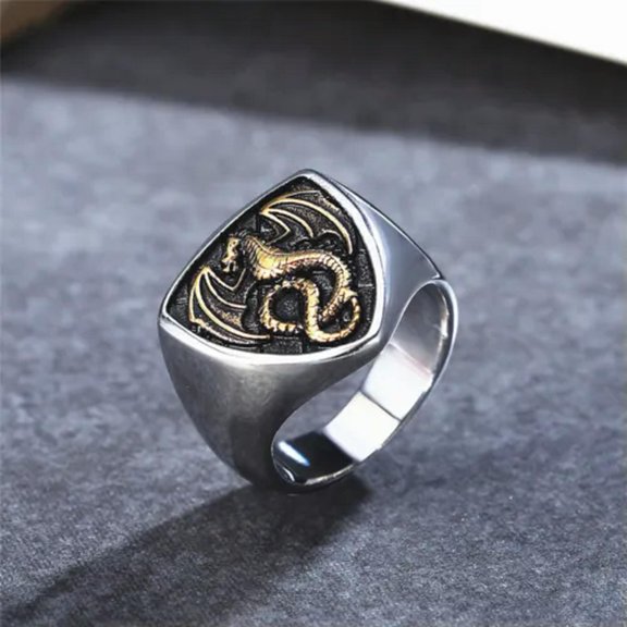 QQTDFG Men Silver Gold Dargon Signet Ring Stainless Steel Vintage Band Punk Size 7-13-Silver Gold-10