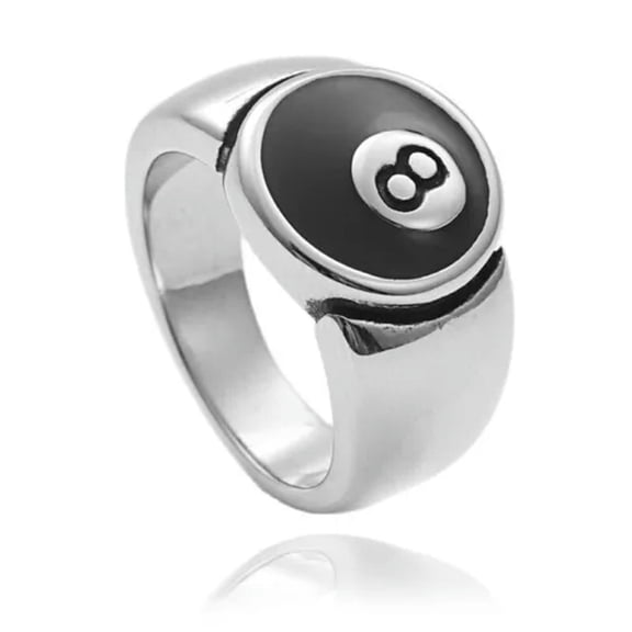 QQTDFG Men Stainless Steel Billiards Number 8 Lucky Biker Cool Signet Ring Size 6-12-7