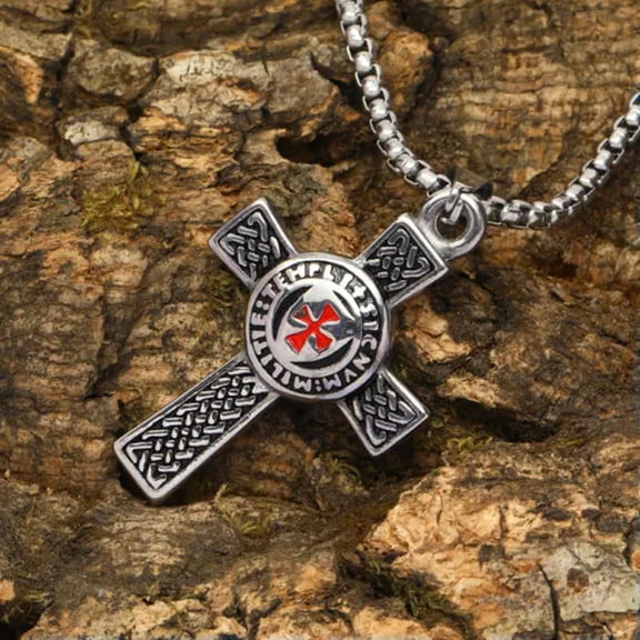 QQTDFG Men Stainless Steel Knights Cross Irish Knot Sturdy Pendant Necklace Chain 24"-Gold