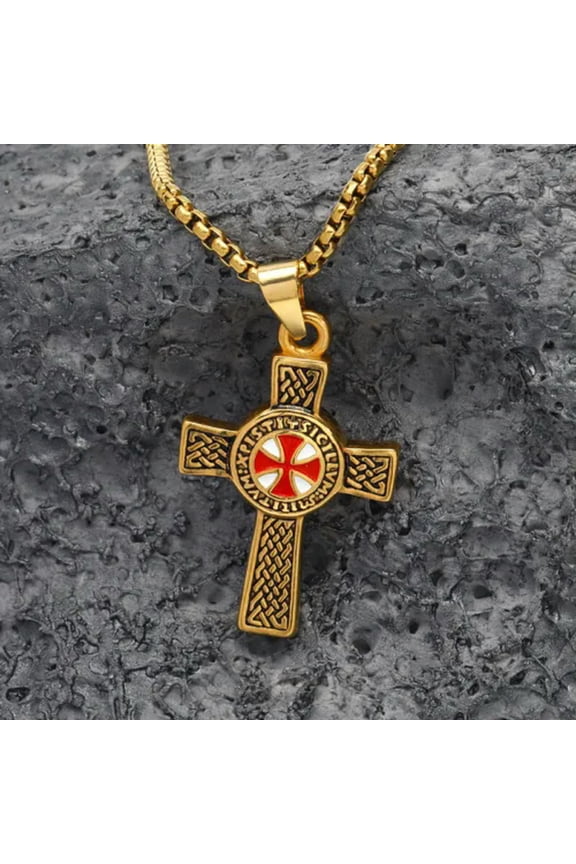 Men Stainless Steel Knights Cross Irish Knot Sturdy Pendant Necklace Chain 24"-Silver