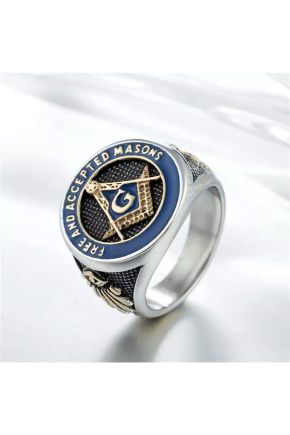 Men Stainless Steel Masonic Signet Ring Band Biker Gift Vintage Freemason Masons-13-Gold