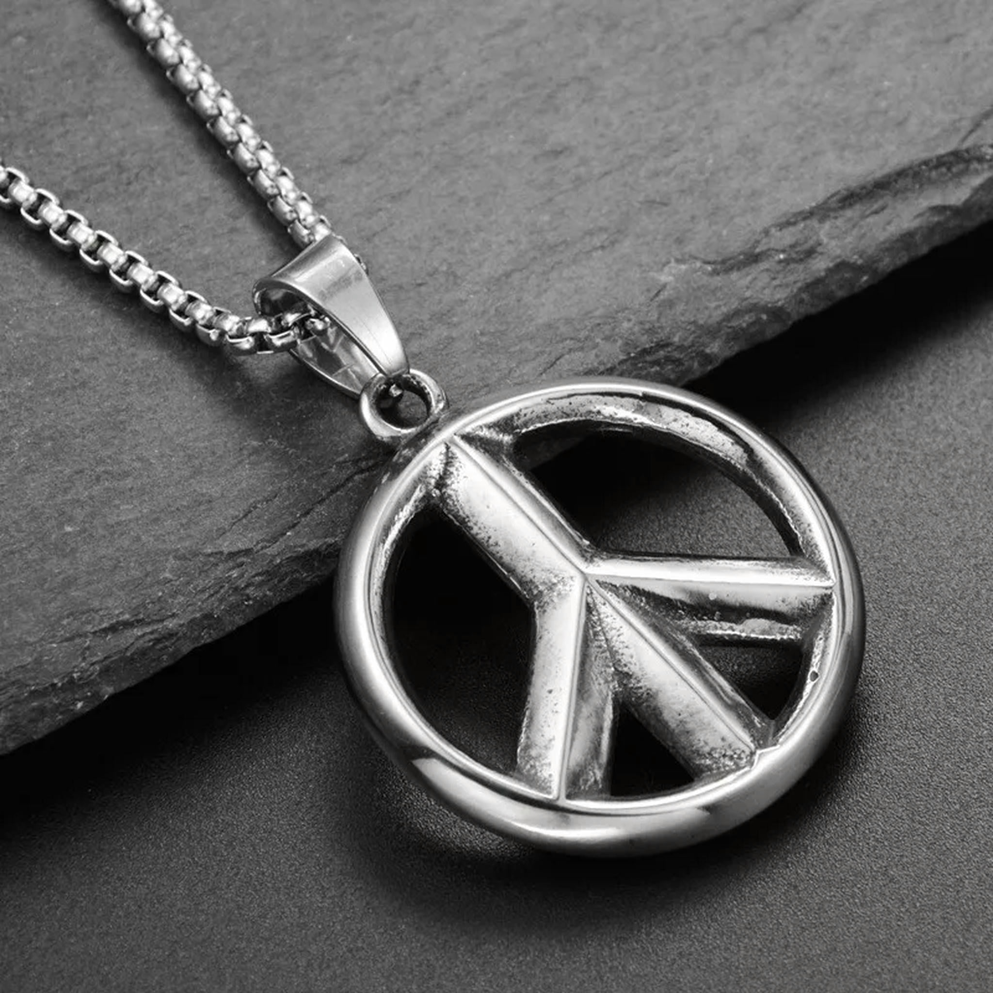 QQTDFG Men Stainless Steel Peace Sign Symbol Love Hippie Pendant Necklace 24 inch Chain-default