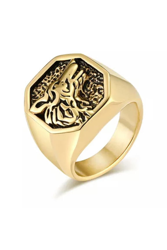 Men Wolf Head Animal Ring Silver Stainless Steel Punk Viking Biker Band Vintage-Gold-9
