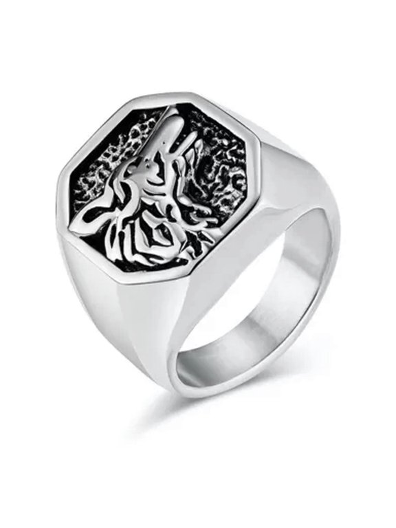 Men Wolf Head Animal Ring Silver Stainless Steel Punk Viking Biker Band Vintage-Silver-8