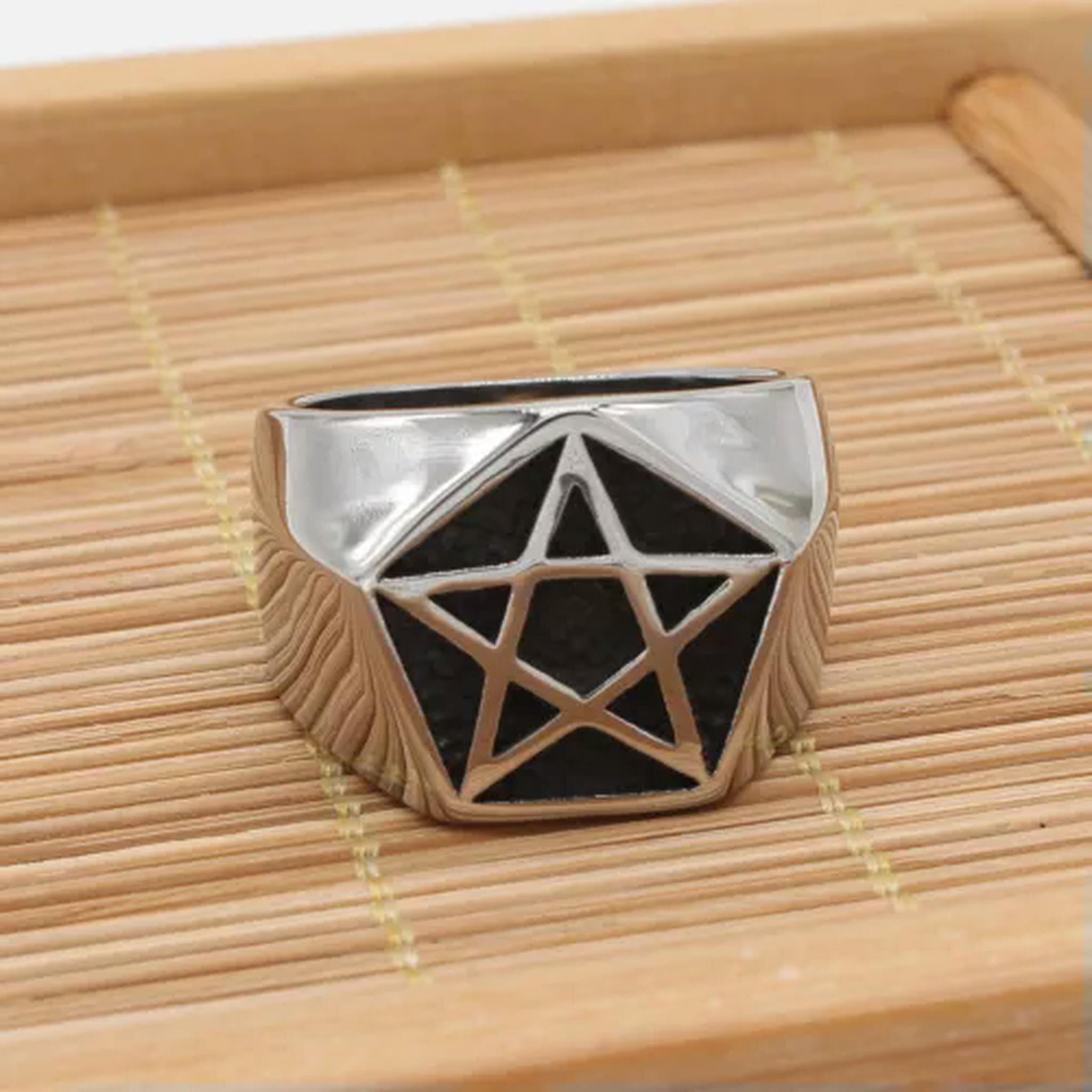 JewelryWe Men's Baphomet Pentagram Ring - Gothic Stainless Steel Signet Ring, Lucifer Amulet Gift (Size 7-15)