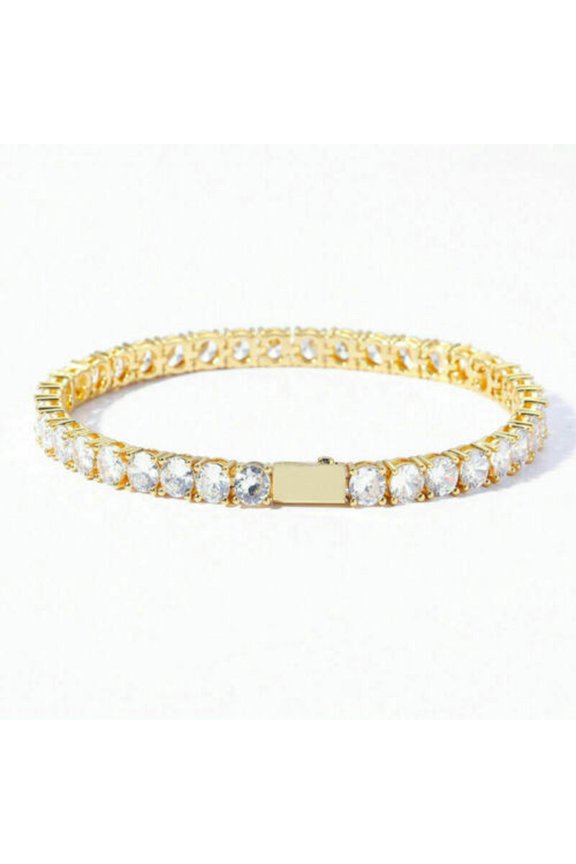 Men Women 5mm Tennis Chain Iced CZ Hip Hop Bracelet Necklace A9292-5-Bracelet - 8"-5mm - 14k yellow gold plated
