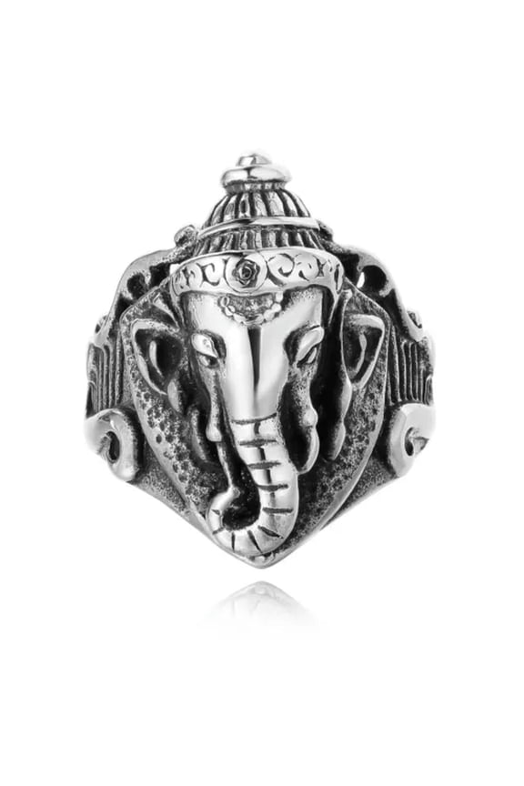 Men Women Amulet Ring Stainless Steel God Of Wealth India Buddha Elephant Gift-8