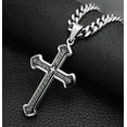 thumbnail image 1 of QQTDFG Men Women Big Cross Pendant Necklace Stainless Steel Lord's Prayer Chain 24"-Silver Black-7mm Cuban Link, 1 of 2