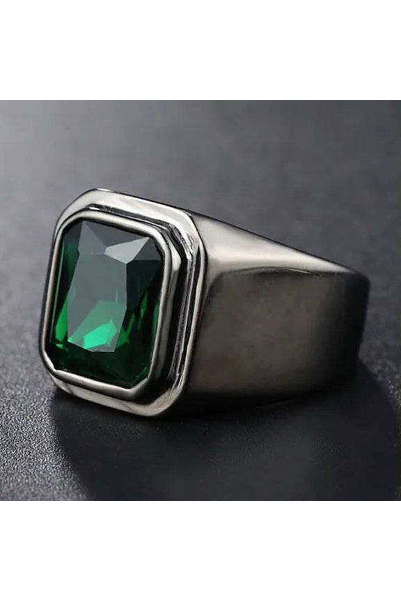 Men Women Black Stainless Steel Blue Stone Ring Band Wedding Gift Size 7-12-8-Green