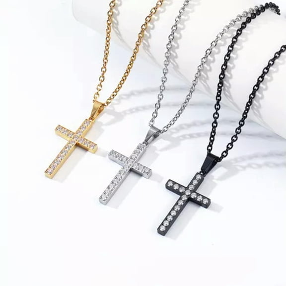 QQTDFG Men Women CZ Cross Necklace Stainless Steel Hip Hop Pendant Chain 24"-Gold-Style D