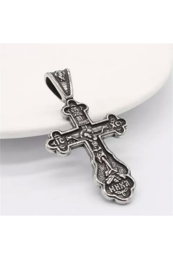 Men Women Cross Necklace Retro Jesus Crucifix Byzantine Christian Pendant Gift-Silver B