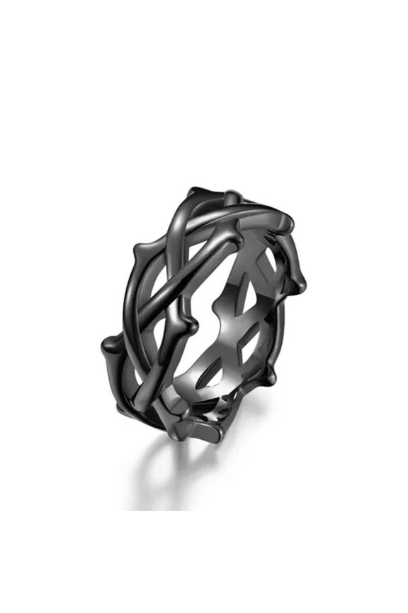 Men Women Crown of Thorn Ring Stainless Steel Tree Vine Branch Lucky Gift Silver-Black-11