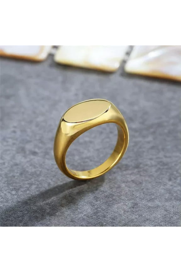 Men Women Girl Gold Oval Pinky Ring Stainless Steel Band Wedding Statement Gift-Gold-8