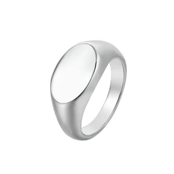 QQTDFG Men Women Girl Gold Oval Pinky Ring Stainless Steel Band Wedding Statement Gift-Silver-10