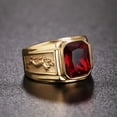 thumbnail image 1 of QQTDFG Men Women Gold Plated Stainless Steel Red Stone Ring Band Wedding Gift Size 7-12-Red-10, 1 of 8