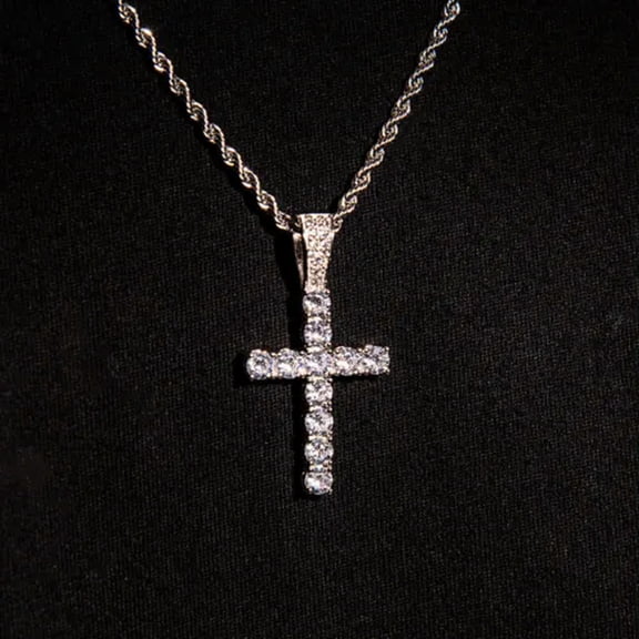 QQTDFG Men Women Iced CZ Cross Necklace Stainless Steel Gold Plated Pendant Chain Gift-Silver