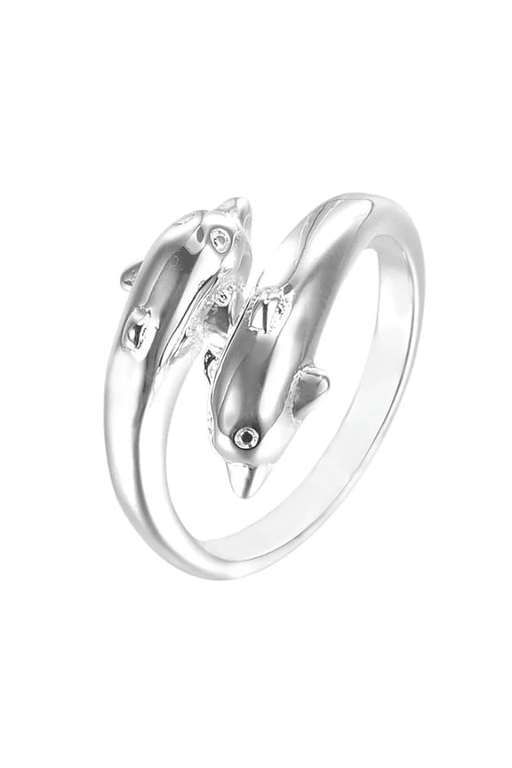 Men/Women Jewelry 925 Sterling Silver Plated Dolphin Fashion Opening Ring Gift-default