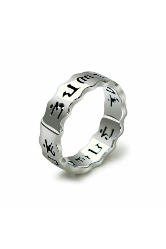 Men Women Mantra Om Mani Padme Hum 925 Sterling Silver Hollow Band Ring A3782-6