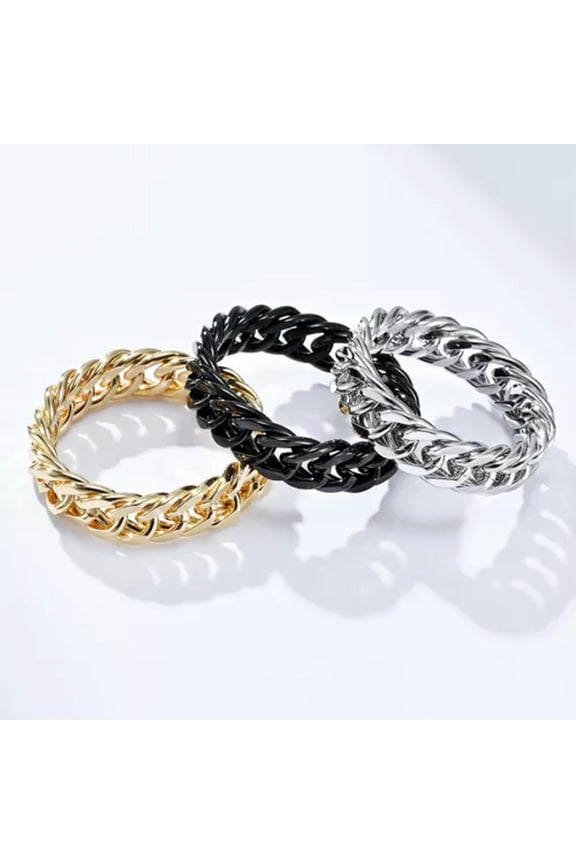 Men Women Miami Cuban Link Spinner Ring Plain Stainless Steel Band Punk Gfit-Style A-8-Silver