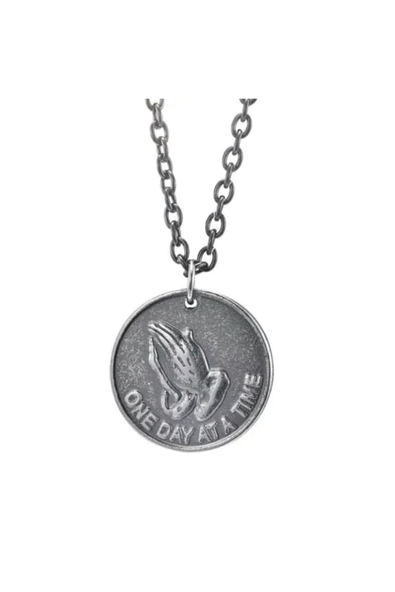 Men Women Prayer Necklace Stainless Steel Praying Hand Coin Medal Pendant Chain-Praying Hand Gray