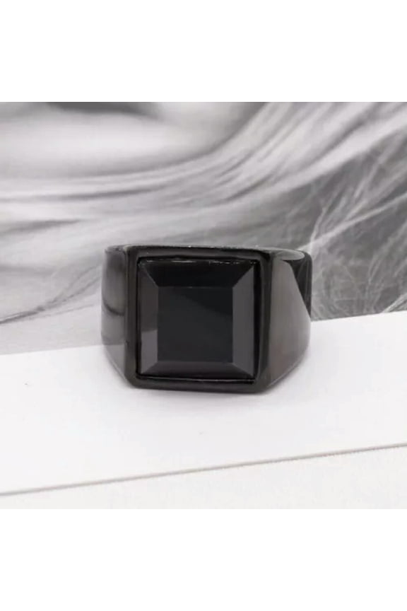 Men Women Signet Ring Biker Stainless Steel Vintage Square Party Pinky Thumb-Black-10