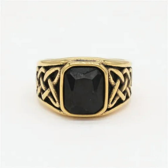 QQTDFG Men Women Silver Stainless Steel Black Stone Ring Band Wedding Gift Size 7-12-Gold Black-11