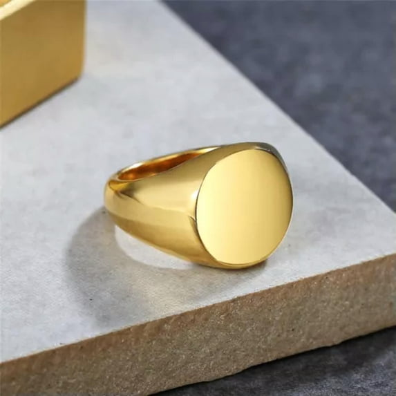QQTDFG Men Women Silver Stainless Steel Round Signet Ring Band Wedding Gift Size 6-11-Gold-11