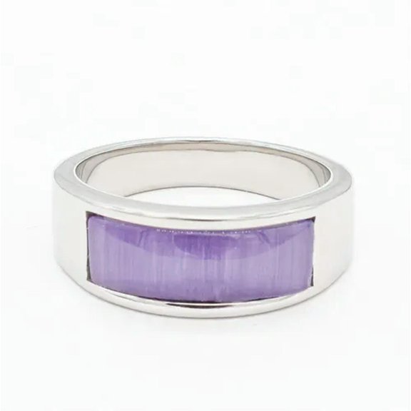 QQTDFG Men Women Stainless Steel Cut Blue Gemstone Wedding Statement Party Ring Band-11-Silver Purple A
