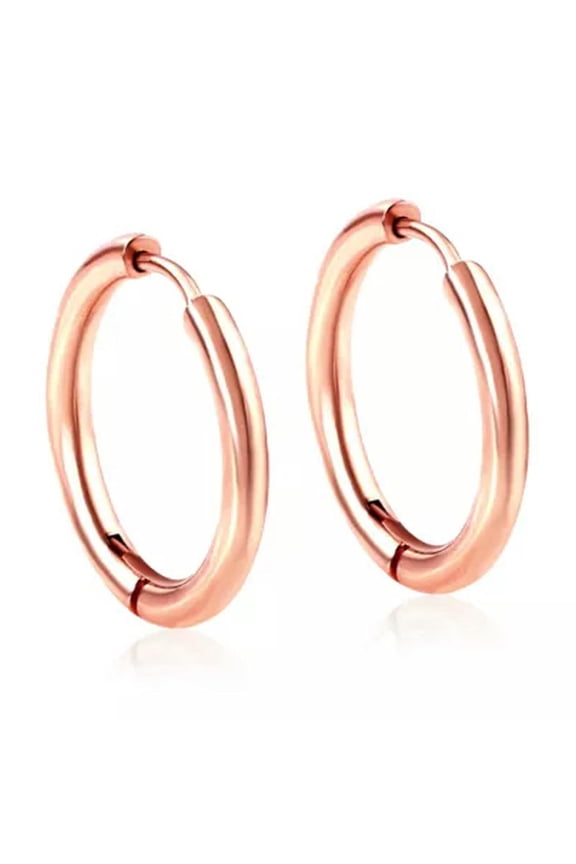 Men Women Stainless Steel Huggie Hoop Earrings Cartilage Lip Piercing Nose Hoop-Rose Gold-16mm