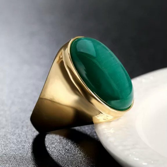 QQTDFG Men Women Stainless Steel Oval Gemstone Wedding Statement Party Ring Size 7-12-7-Green