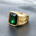 thumbnail image 1 of QQTDFG Men Women Stainless Steel Simulated Blue Stone Cross Ring Band Punk Gift for Dad-Gold Green-12, 1 of 8