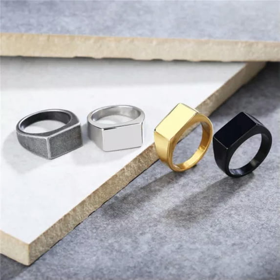 QQTDFG Men Women Stainless Steel Square Shape Signet Simple Wedding Statement Ring-Shape A-Black-8