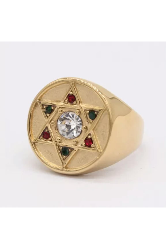 Men Women Star of David Ring Stainless Steel Band Medallion Cast Wide Cast Gift-Gold A-12